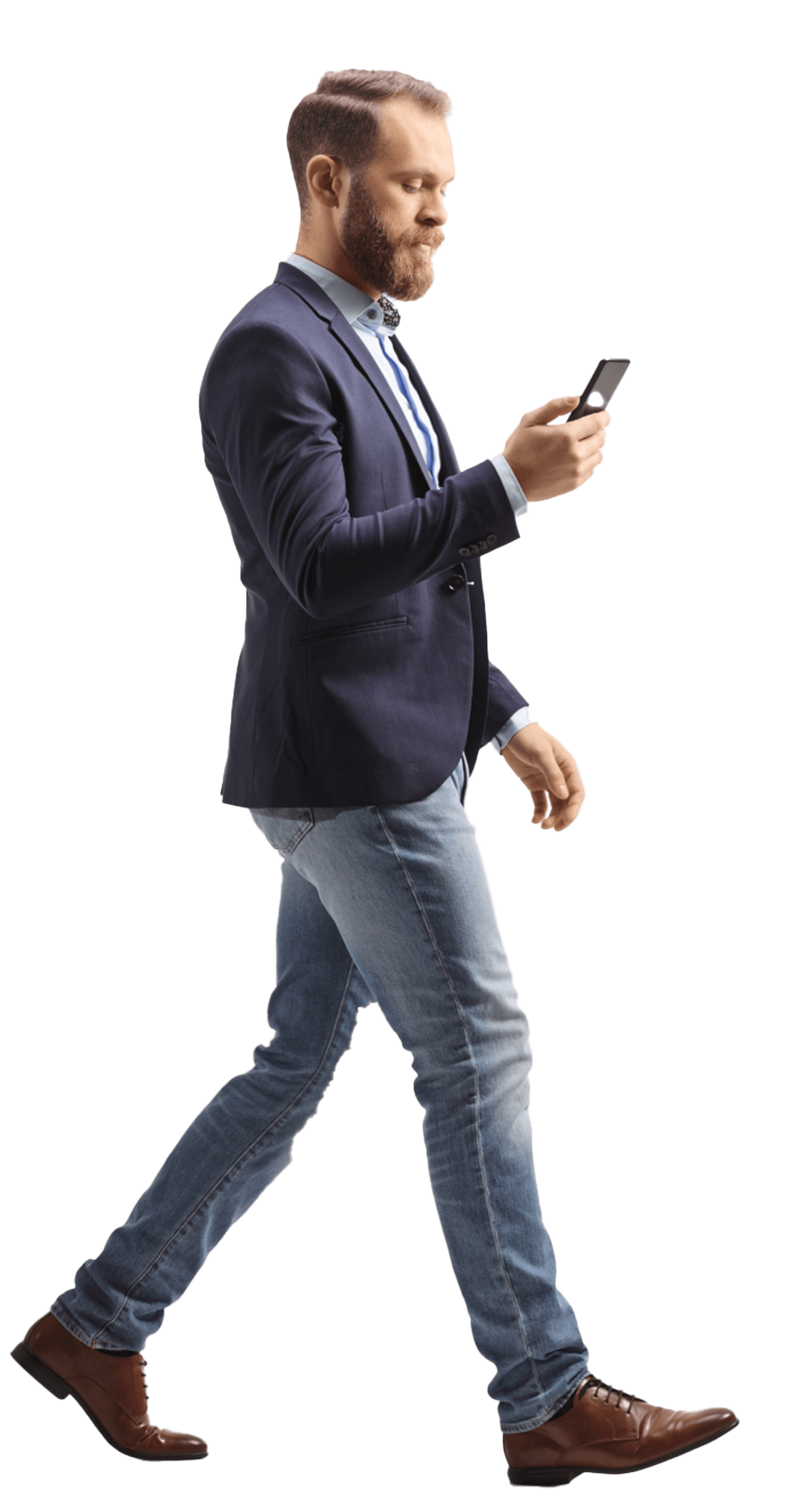 Coach walking and using phone